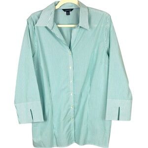 Lands' End Aqua and White Striped Blouse Size 16T